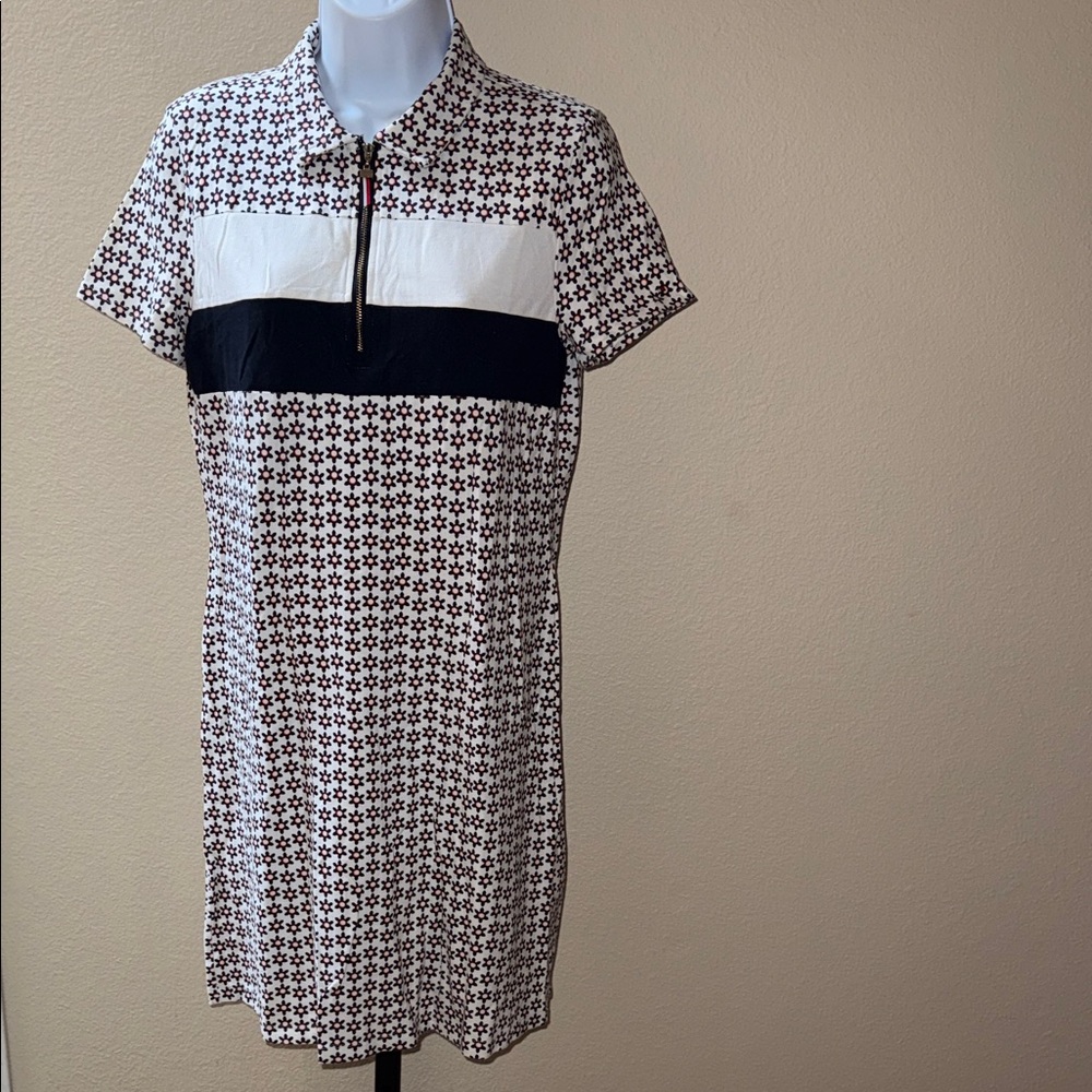 Tommy Hilfiger Floral Stripe Patterned Polo Dress White/Red/Blue Women’s Size M